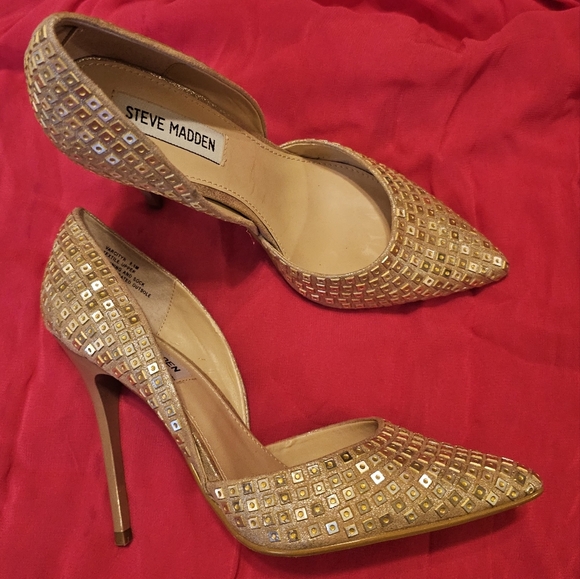 Steve Madden Varcityr Gold Multi D'Orsay Pumps Gold Sequin High Heels 8.5M - Picture 1 of 15